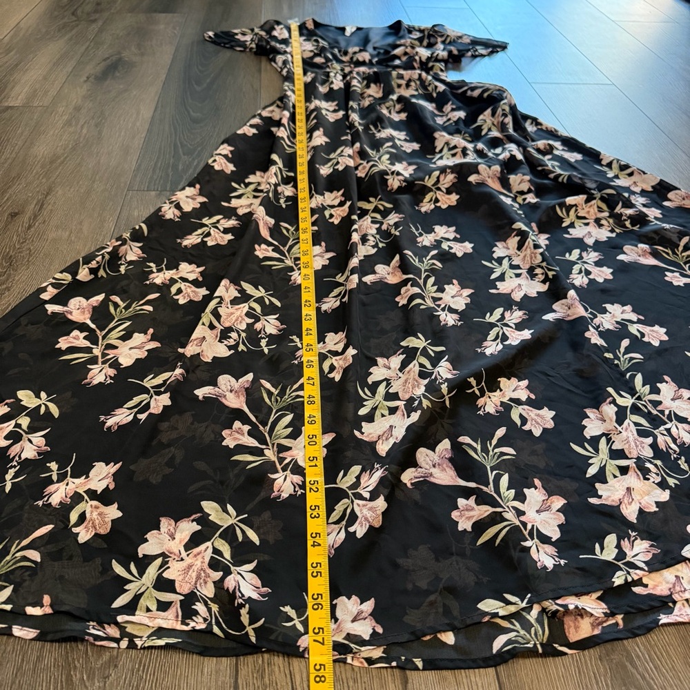 Ryan Michelle Floral Wrap Maxi Dress Black Pink Boho Chiffon Flutter Sleeve M - Picture 12 of 15